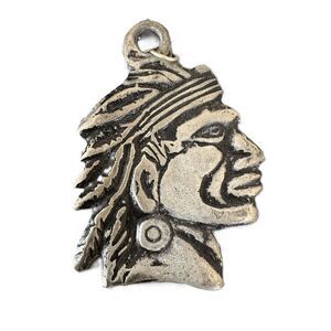 Vintage Native South American Indian Head Pewter Pendant Cartagena Colombia